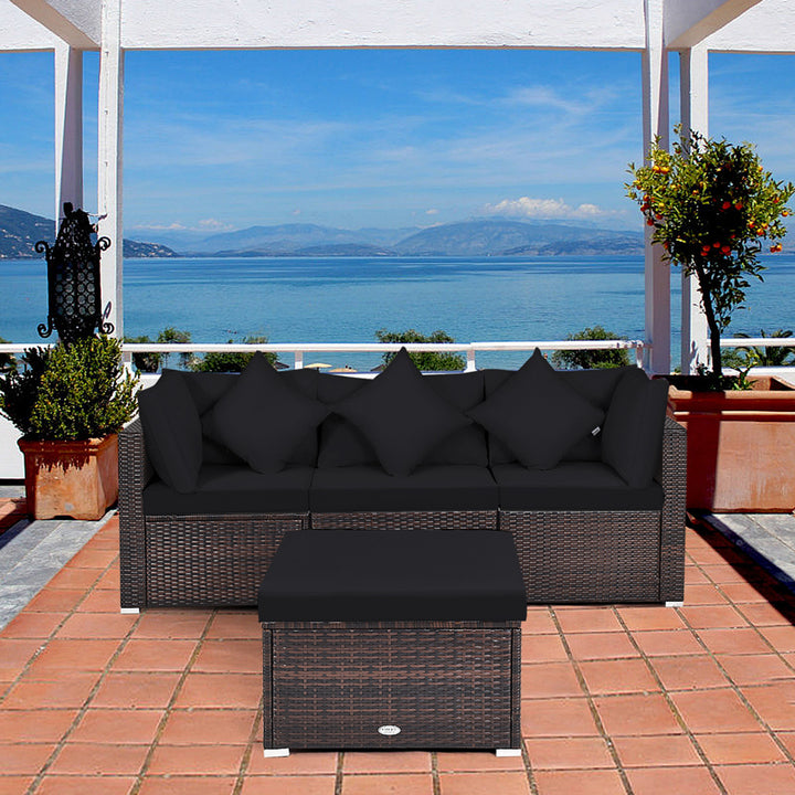 4PCS Rattan Patio Conversation Furniture Set Yard Outdoor w/ Black Cushion Image 3