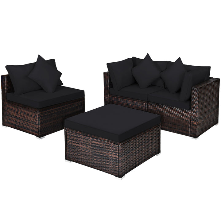 4PCS Rattan Patio Conversation Furniture Set Yard Outdoor w/ Black Cushion Image 2