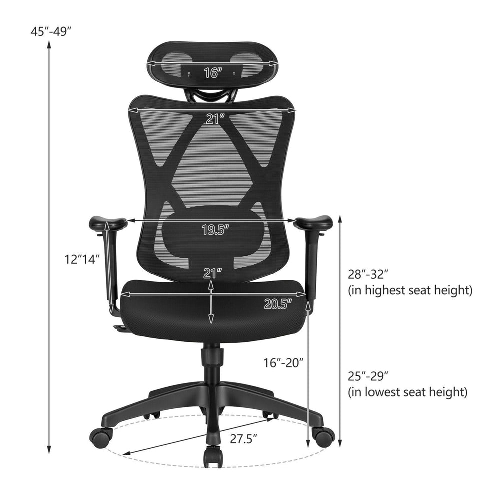 Reclining Mesh Office Chair Swivel Chair w/ Adjustable Lumbar Support Image 2