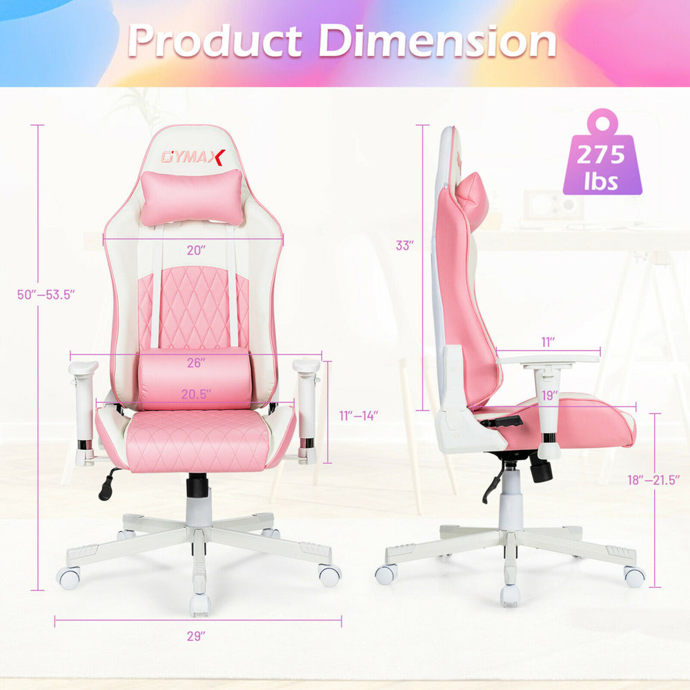 Gaming Chair Racing Style Adjustable Swivel Computer Office Chair Pink Image 2