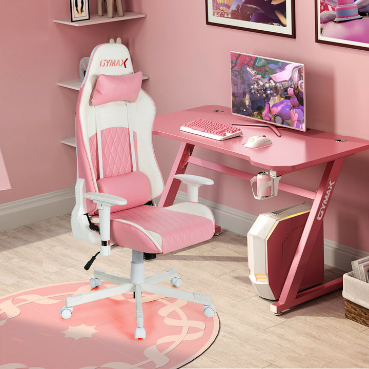 Gaming Chair Racing Style Adjustable Swivel Computer Office Chair Pink Image 3