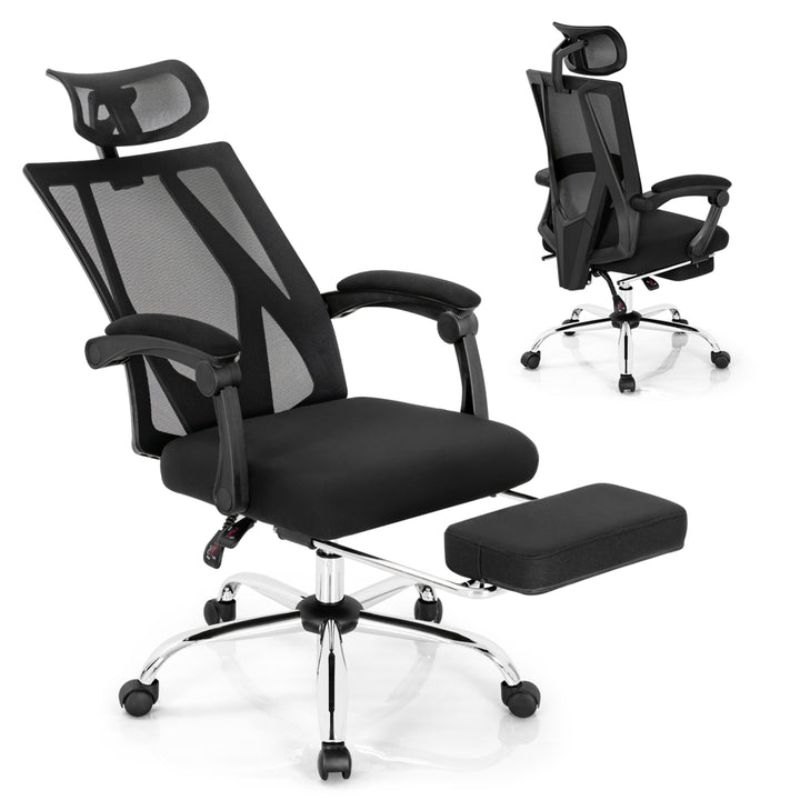 High Back Office Chair Mesh Reclining Executive Chair w/ Retractable Footrest Image 1