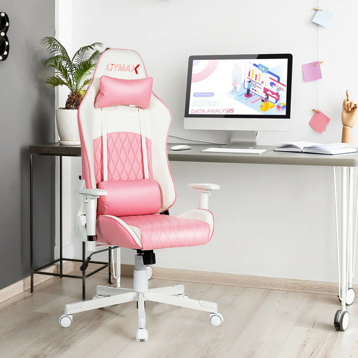 Gaming Chair Racing Style Adjustable Swivel Computer Office Chair Pink Image 4