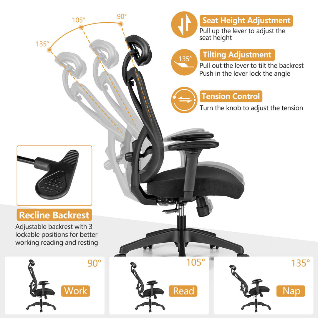 Reclining Mesh Office Chair Swivel Chair w/ Adjustable Lumbar Support Image 7