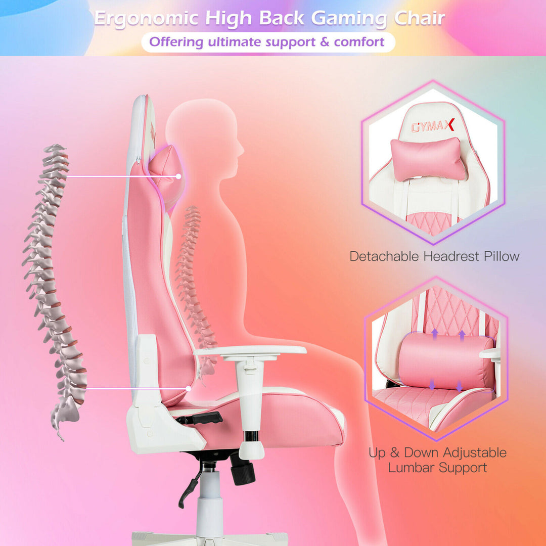 Gaming Chair Racing Style Adjustable Swivel Computer Office Chair Pink Image 6