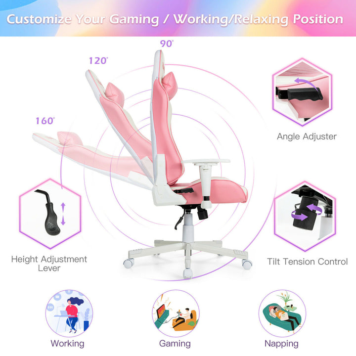 Gaming Chair Racing Style Adjustable Swivel Computer Office Chair Pink Image 8