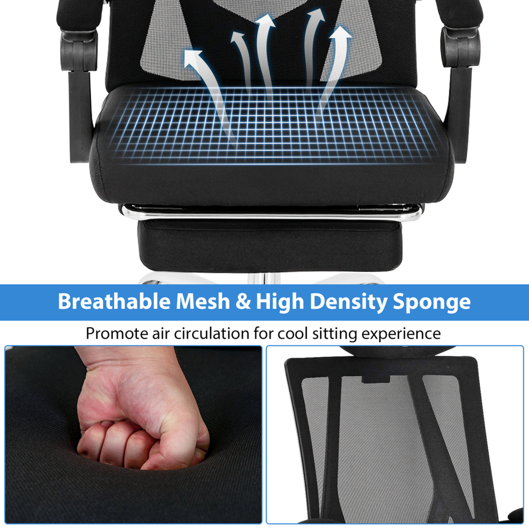 High Back Office Chair Mesh Reclining Executive Chair w/ Retractable Footrest Image 8