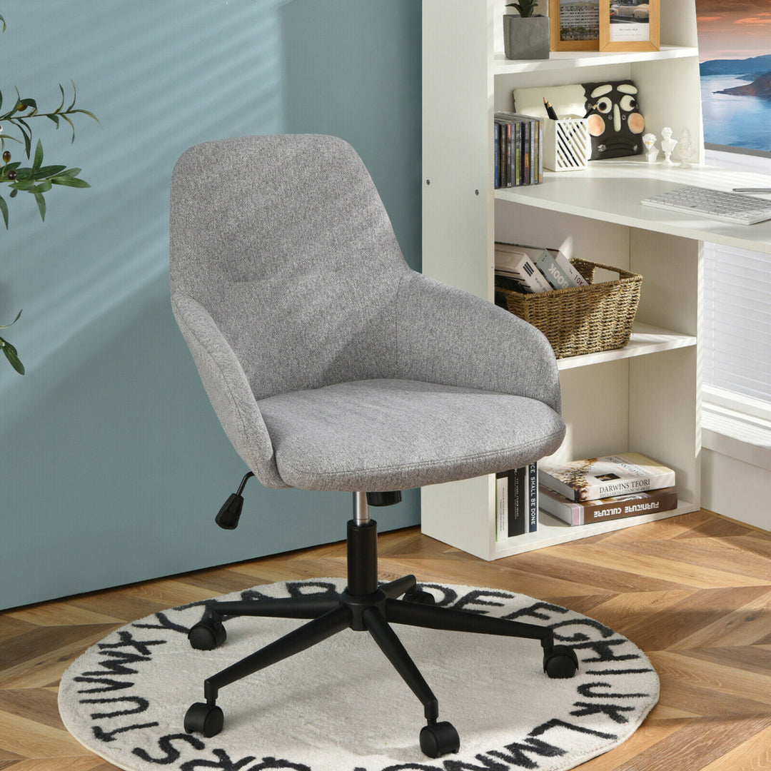 Linen Accent Office Chair Adjustable Rolling Swivel Task Chair w/Armrest Image 3