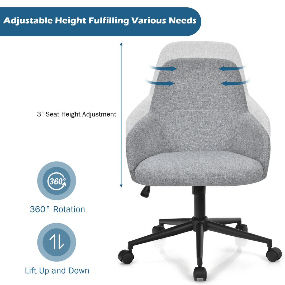 Linen Accent Office Chair Adjustable Rolling Swivel Task Chair w/Armrest Image 6