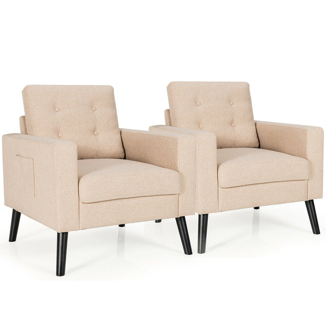 Set of 2 Upholstered Accent Chair Single Sofa Armchair w/ Wooden Legs Image 4