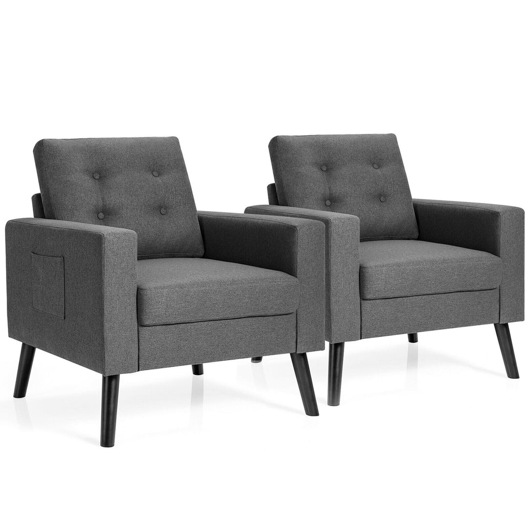 Set of 2 Upholstered Accent Chair Single Sofa Armchair w/ Wooden Legs Image 5