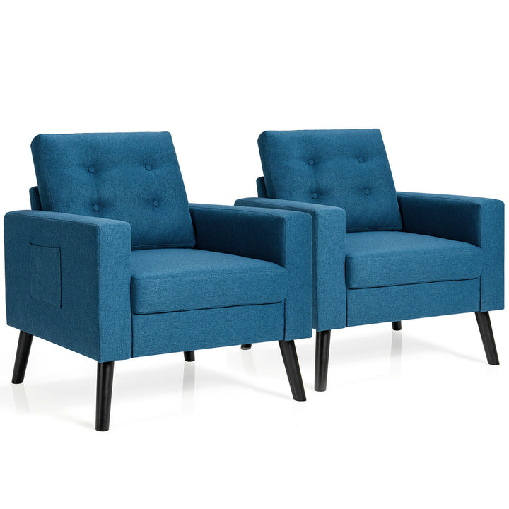 Set of 2 Upholstered Accent Chair Single Sofa Armchair w/ Wooden Legs Image 6