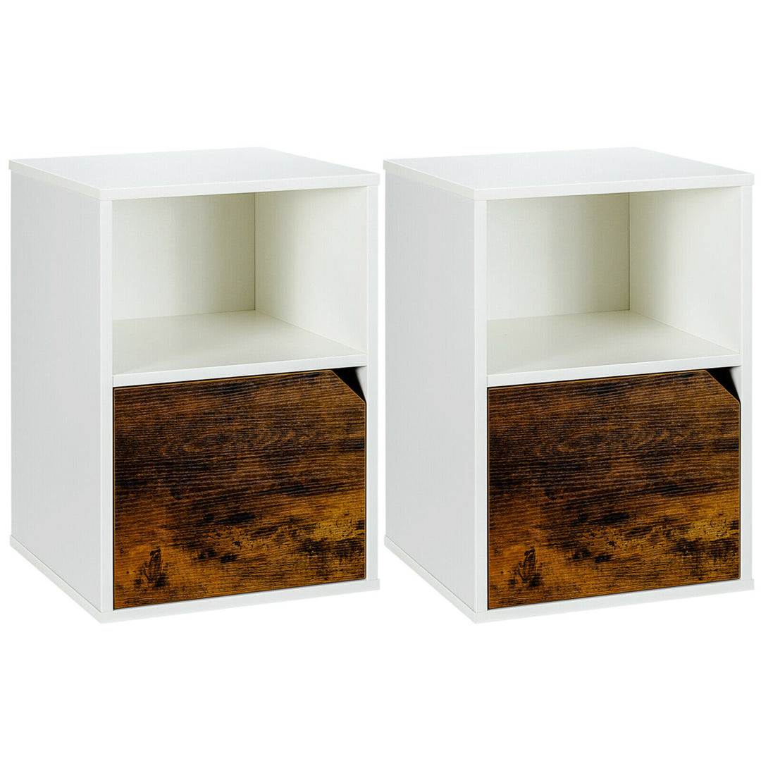 Set of 2 Nightstands Side End Table Storage Cabinet Shelf Living Room Image 5