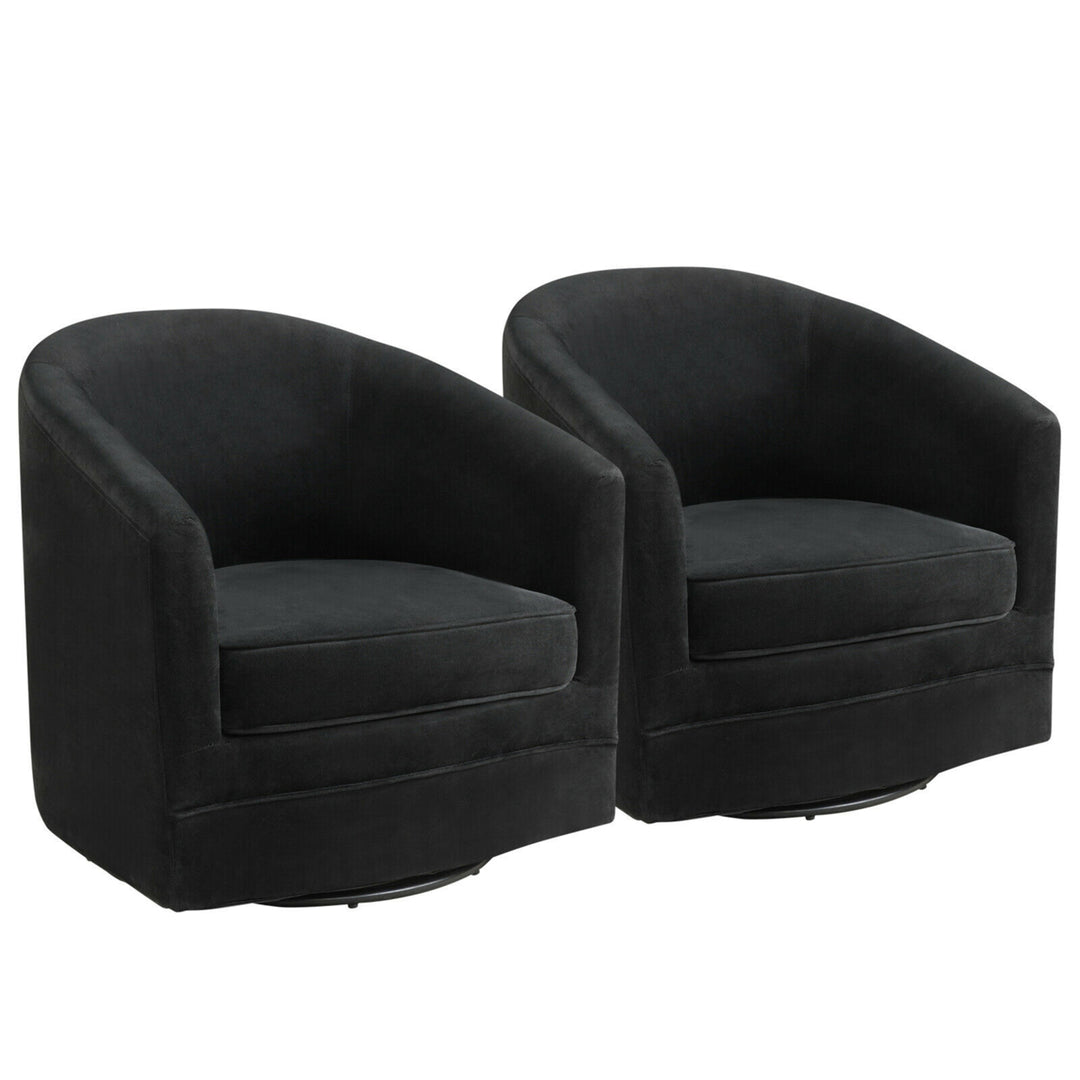 Set of 2 Modern Swivel Barrel Chair Velvet Accent Chair with Metal Base Image 1