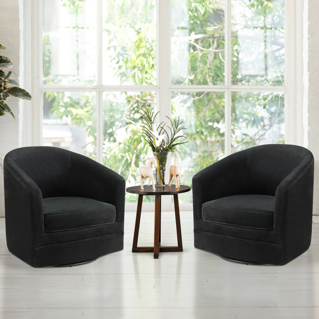 Set of 2 Modern Swivel Barrel Chair Velvet Accent Chair with Metal Base Image 3