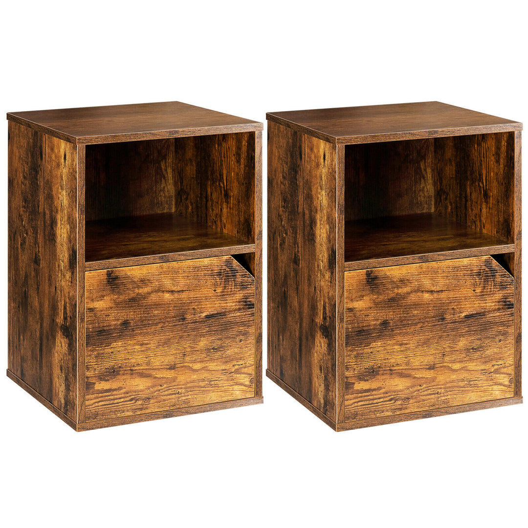 Set of 2 Nightstands Side End Table Storage Cabinet Shelf Living Room Brown Image 1