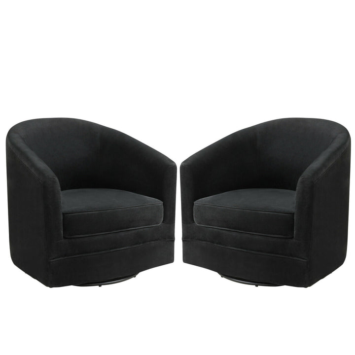 Set of 2 Modern Swivel Barrel Chair Velvet Accent Chair with Metal Base Image 8