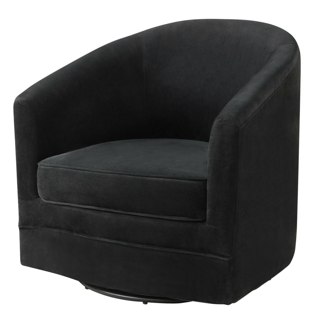 Set of 2 Modern Swivel Barrel Chair Velvet Accent Chair with Metal Base Image 10