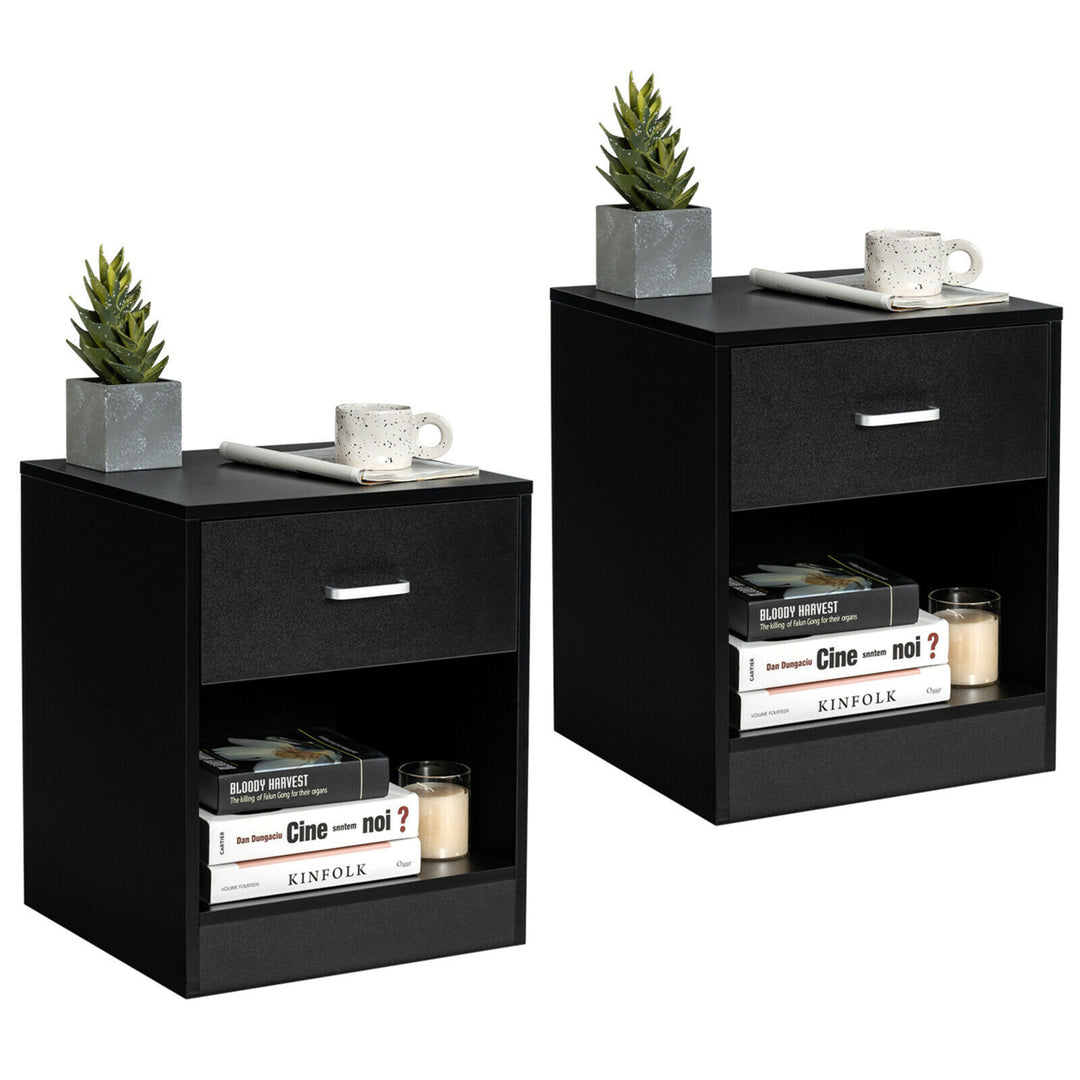 Set of 2 Nightstand End Side Table Storage Cabinet w/ Drawer Home Office Image 1