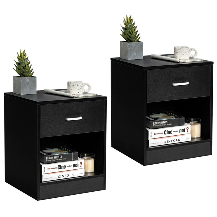 Set of 2 Nightstand End Side Table Storage Cabinet w/ Drawer Home Office Image 5