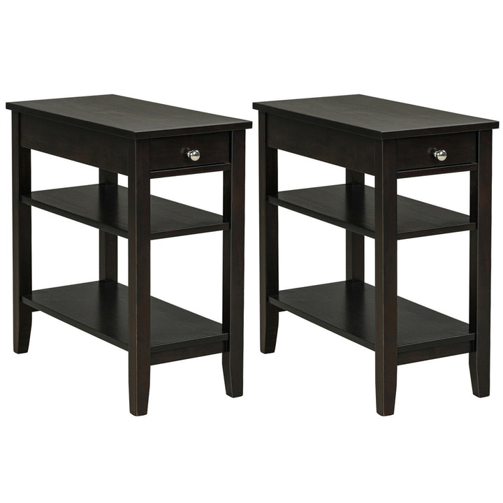 2PCS 3-Tier End Table Sofa Side Table Nightstand w/ Shelf and Drawer Image 4