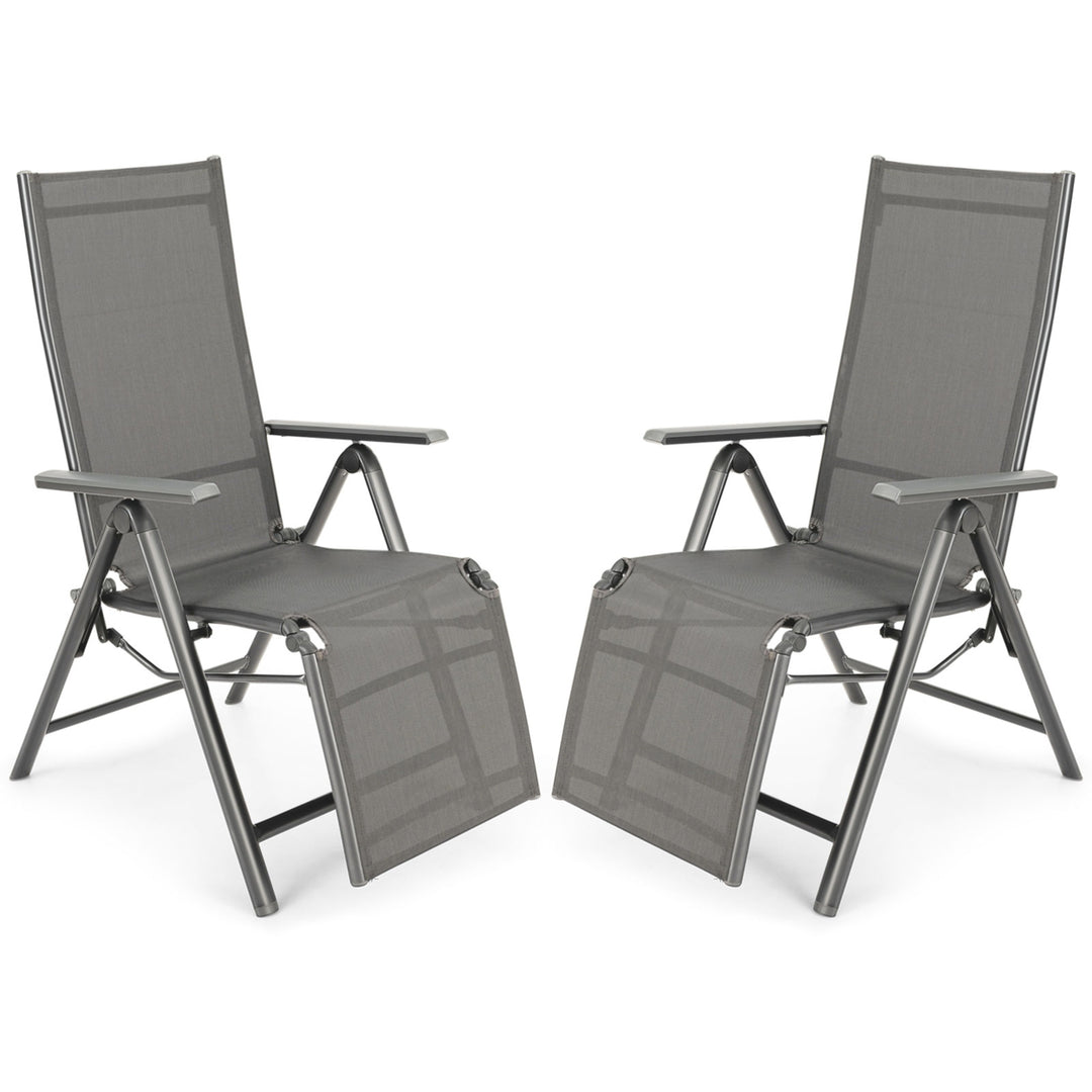 2PCS Patio Outdoor Folding Reclining Lounge Chair w/ Adjustable Backrest Image 1