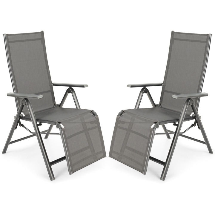 2PCS Patio Outdoor Folding Reclining Lounge Chair w/ Adjustable Backrest Image 1