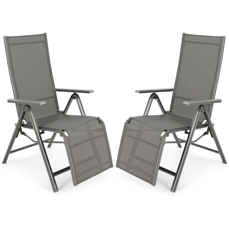 2PCS Patio Outdoor Folding Reclining Lounge Chair w/ Adjustable Backrest Image 1