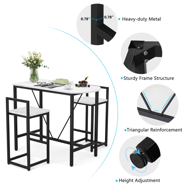 Tribesigns 3-Piece Bar Table Set, Kitchen Pub Dining Table with 2 Bar Stools, Small Space Counter Height Breakfast Table Image 5