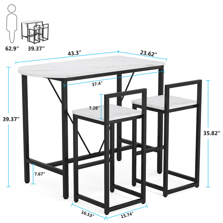 Tribesigns 3-Piece Bar Table Set, Kitchen Pub Dining Table with 2 Bar Stools, Small Space Counter Height Breakfast Table Image 6