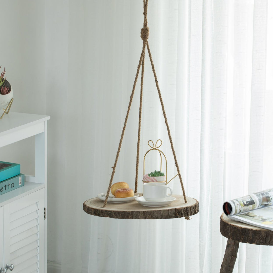 Natural Wood Hanging Shelf 15.25 in Rustic Log Slice Shelf for Kitchen Office Image 7