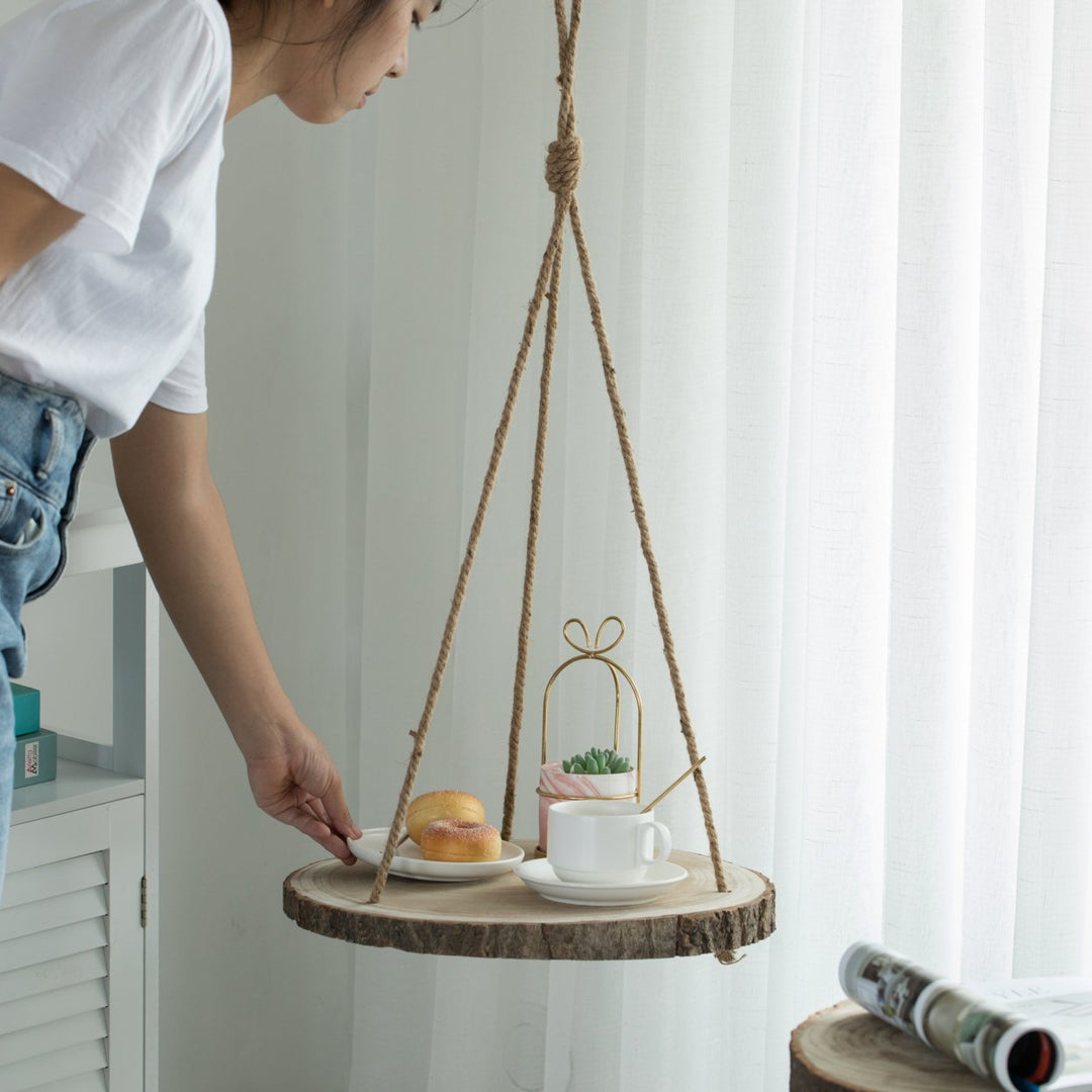 Natural Wood Hanging Shelf 15.25 in Rustic Log Slice Shelf for Kitchen Office Image 12