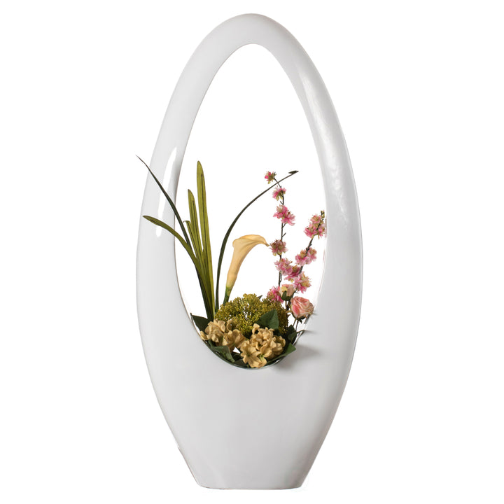 Modern White Oval Centerpiece Floor Vase 40 Inch Fiberglass for Living Room Dining Image 1