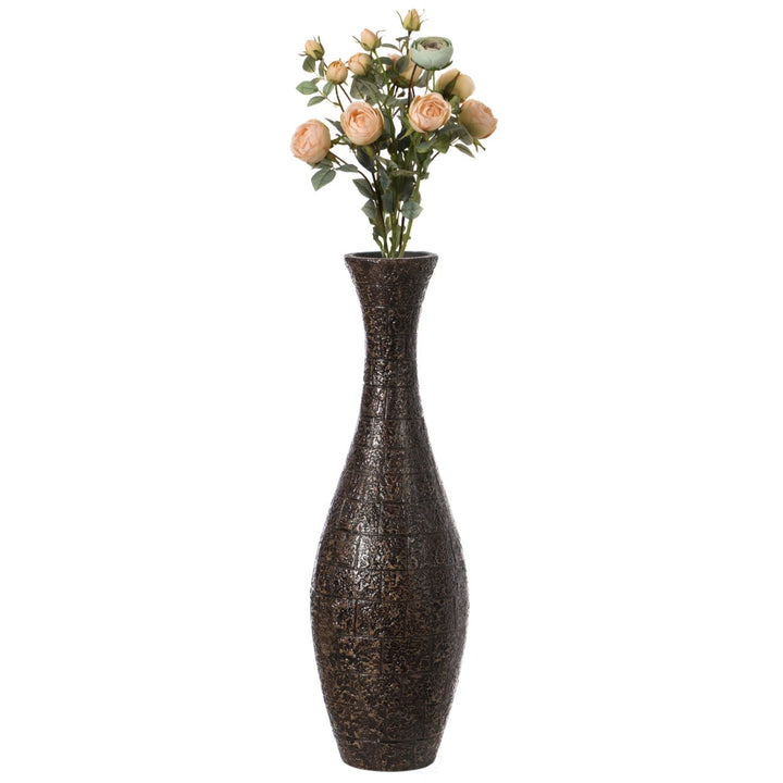 Modern Brown Floor Vase 31 Inch Textured Design Decorative Fiberglass Home Accents Image 1