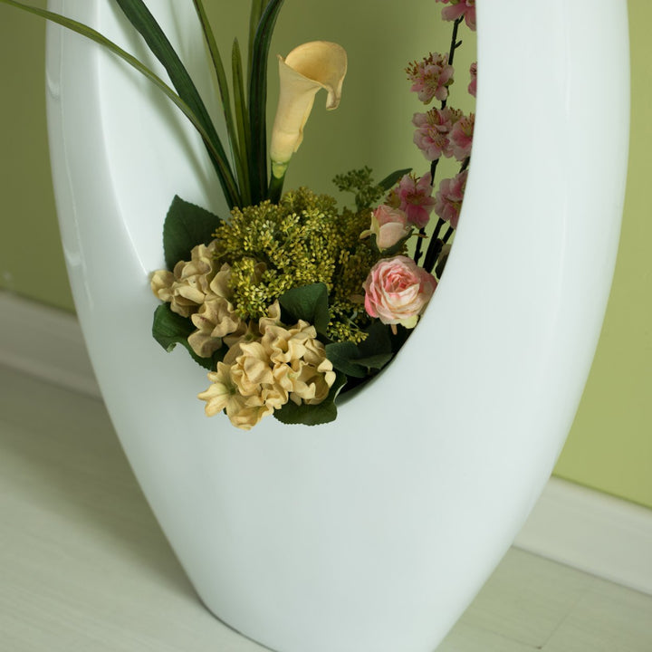 Modern White Oval Centerpiece Floor Vase 40 Inch Fiberglass for Living Room Dining Image 8