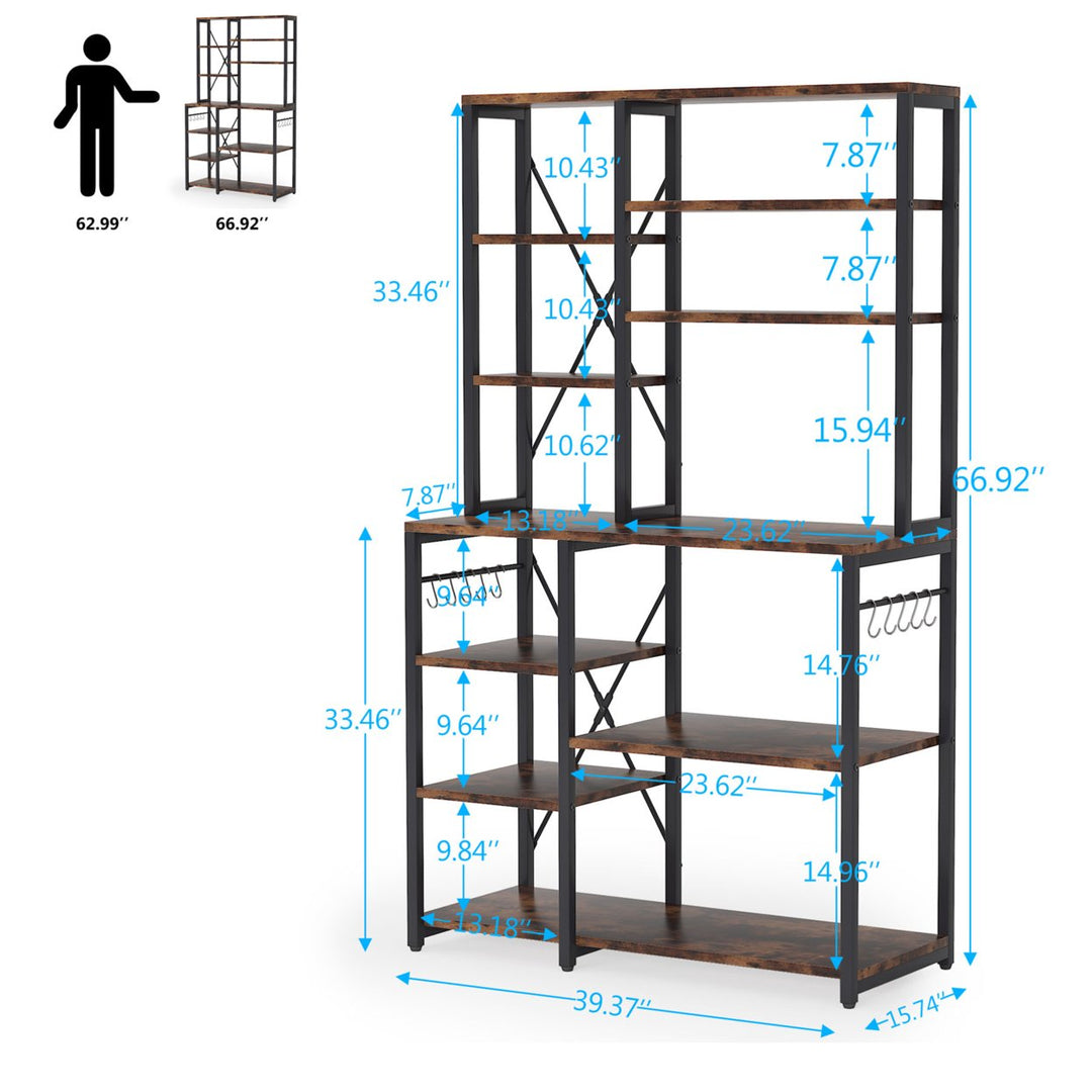 Tribesigns Kitchen Bakers Rack 5-Tier Utility Shelf Metal Frame with Hooks Image 3