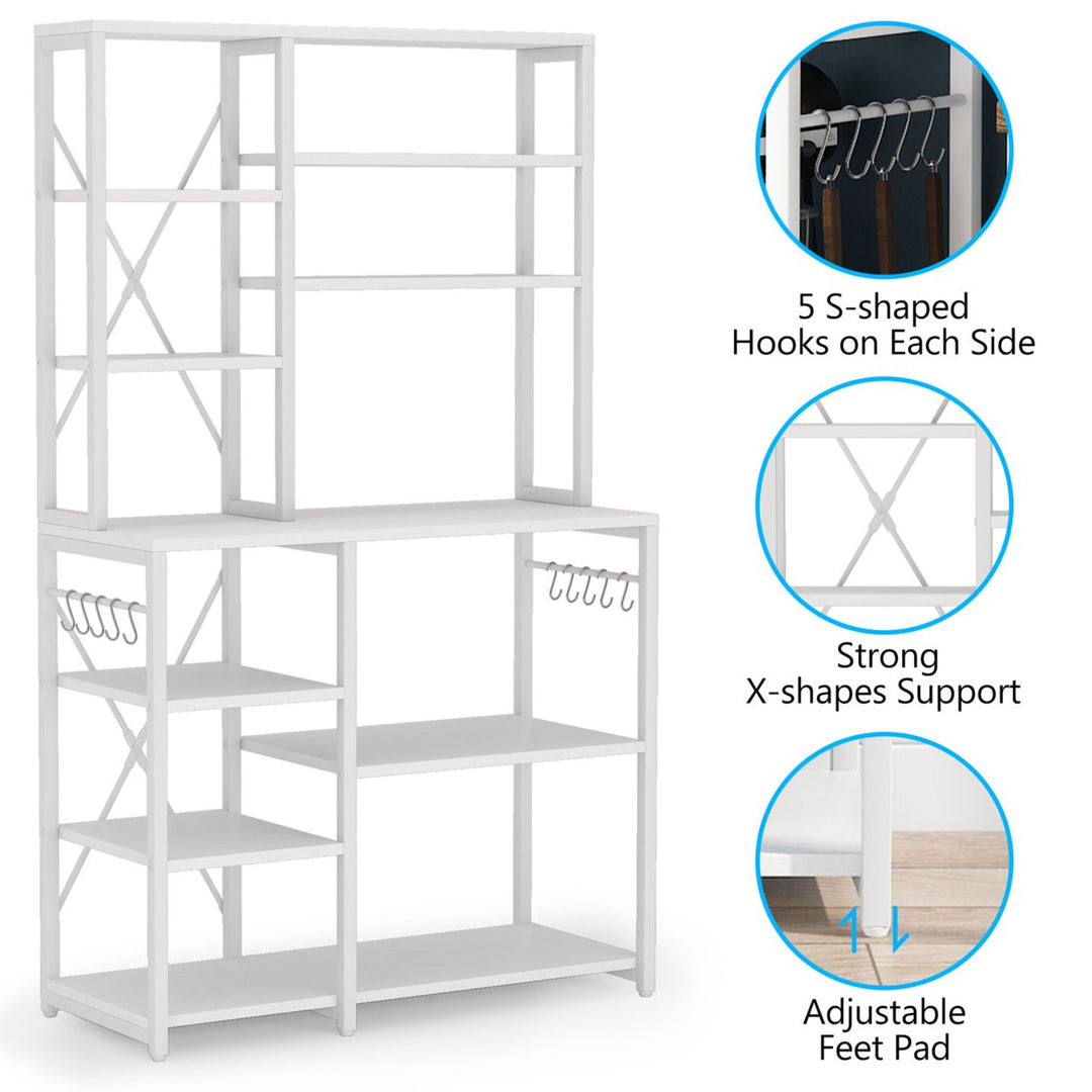 Tribesigns Kitchen Bakers Rack 5-Tier Utility Shelf Metal Frame with Hooks Image 6