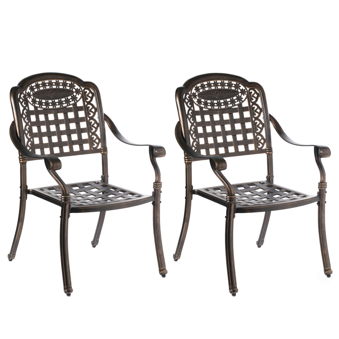 Cast Aluminum Bronze Dining Set 2 Chairs 1 Table Indoor Outdoor Waterproof Image 1