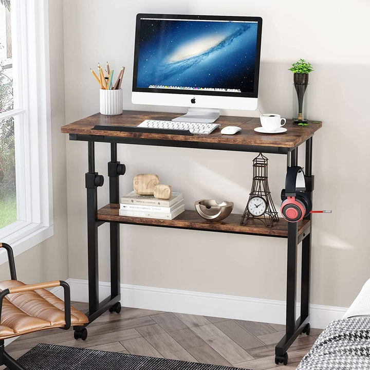 Tribesigns Height Adjustable Portable Desk on Wheels Small Rolling Laptop Table Image 3