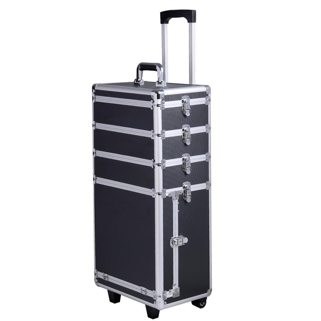 4in1 Interchangeable Pro Aluminum Rolling Makeup Case Cosmetic Train Box Trolley (Black Diamond) Image 1