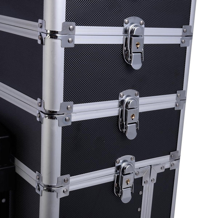 4in1 Interchangeable Pro Aluminum Rolling Makeup Case Cosmetic Train Box Trolley (Black Diamond) Image 5