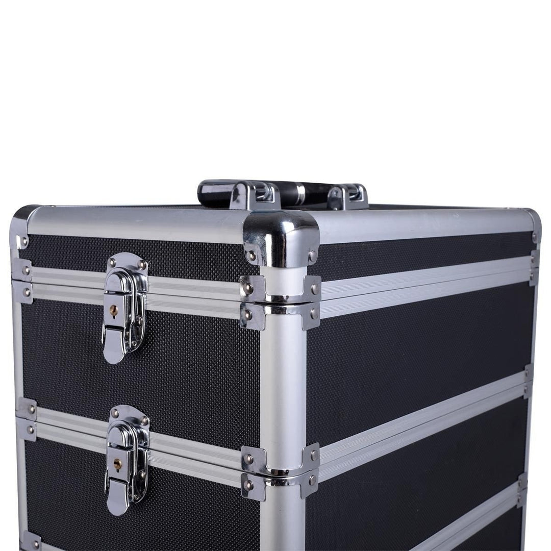 4in1 Interchangeable Pro Aluminum Rolling Makeup Case Cosmetic Train Box Trolley (Black Diamond) Image 6