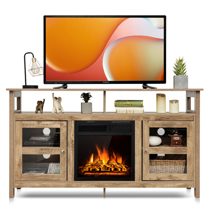 58 Fireplace TV Stand W/18 1500W Electric Fireplace up to 65 Grey Image 1