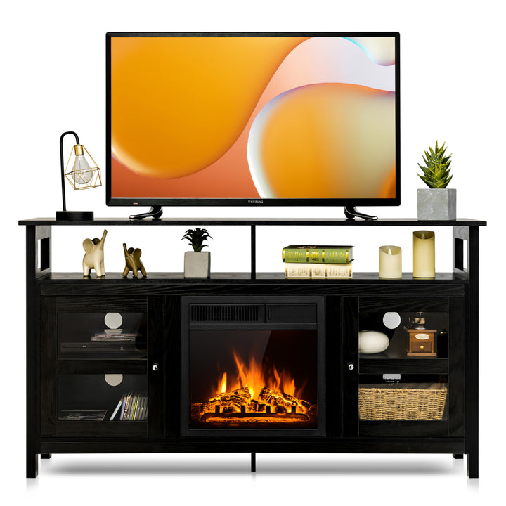 58 Fireplace TV Stand W/18 1500W Electric Fireplace up to 65 Black Image 1