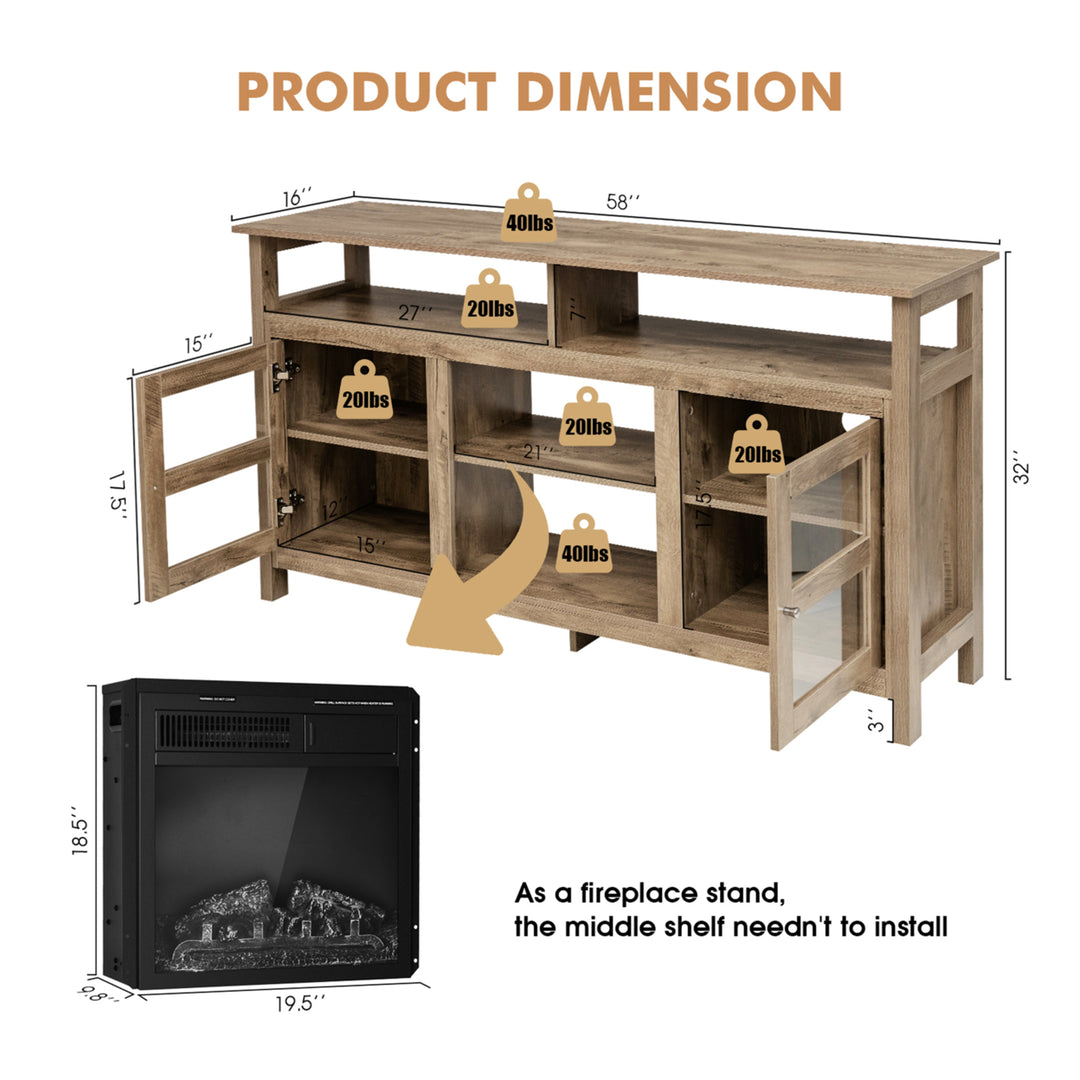 58 Fireplace TV Stand W/18 1500W Electric Fireplace up to 65 Grey Image 2