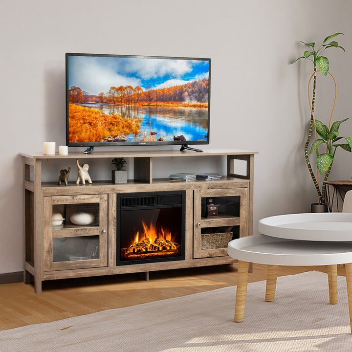 58 Fireplace TV Stand W/18 1500W Electric Fireplace up to 65 Grey Image 3