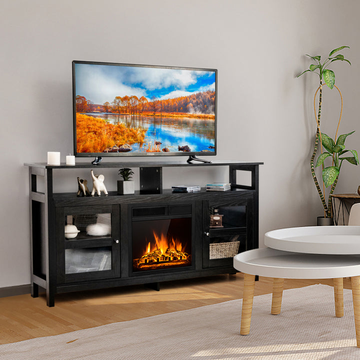 58 Fireplace TV Stand W/18 1500W Electric Fireplace up to 65 Black Image 3