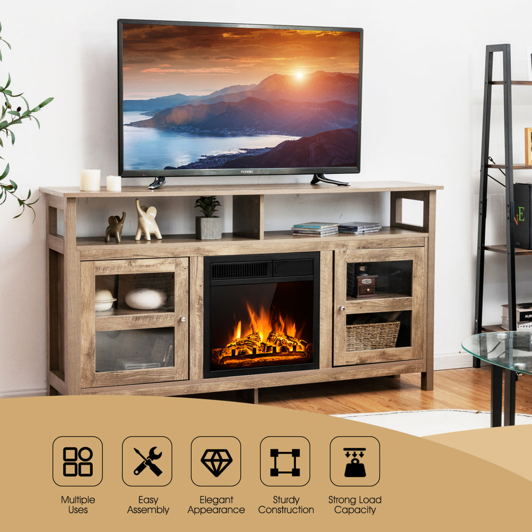 58 Fireplace TV Stand W/18 1500W Electric Fireplace up to 65 Grey Image 5