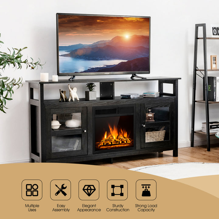 58 Fireplace TV Stand W/18 1500W Electric Fireplace up to 65 Black Image 5