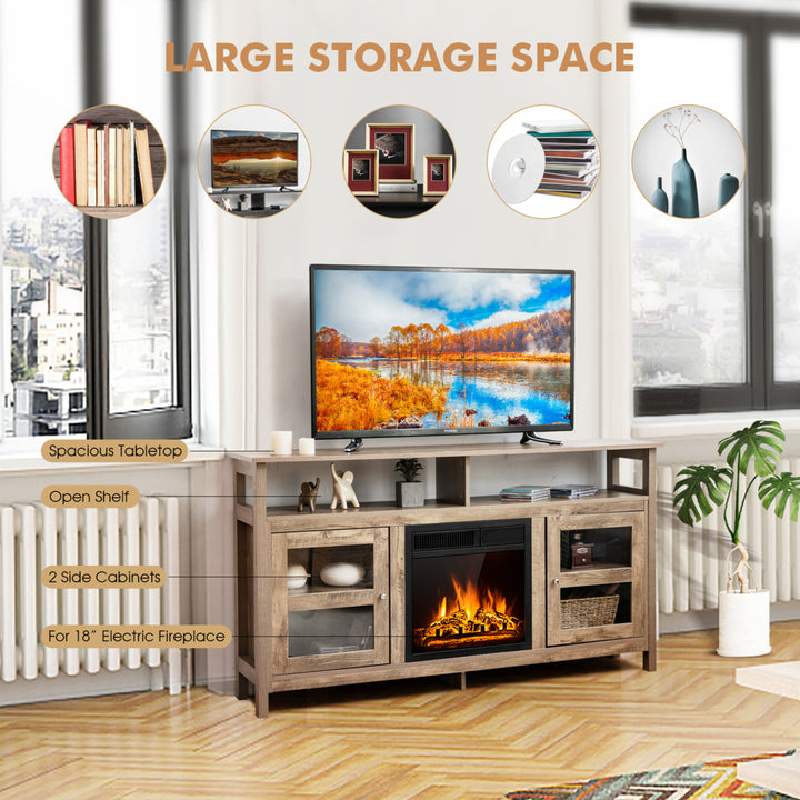 58 Fireplace TV Stand W/18 1500W Electric Fireplace up to 65 Grey Image 6